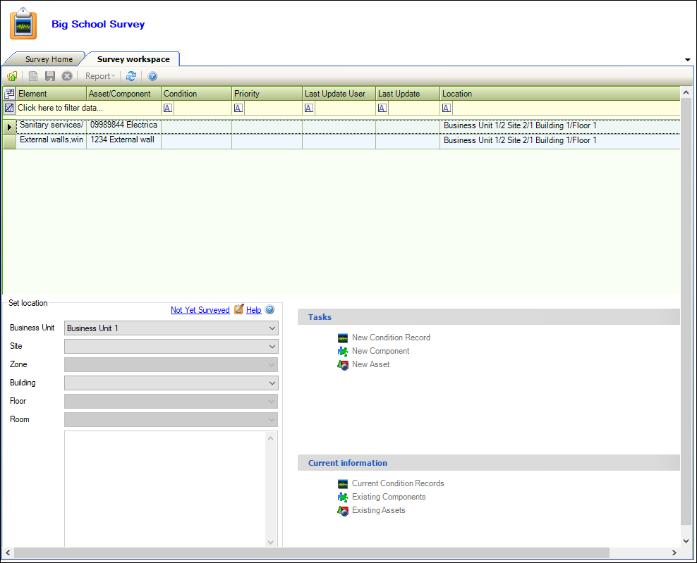 Survey workspace screen