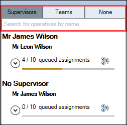 Supervisors, Teams and None tabs, and search box