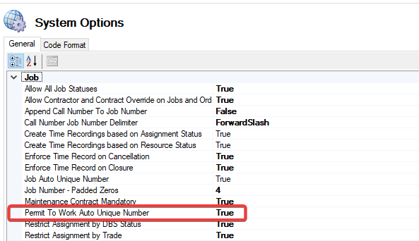 Permit To Work Auto Unique Number option