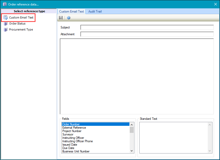 Custom Email Text reference data