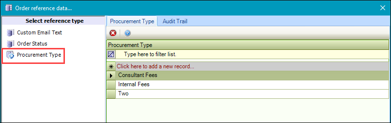 Procurement Type reference data