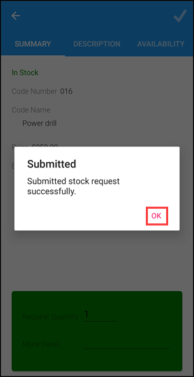 Stock order confirmation message