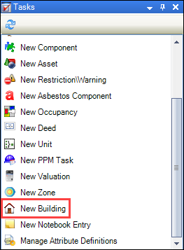 New Building option in the Tasks panel