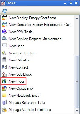 New Floor option in the Tasks panel