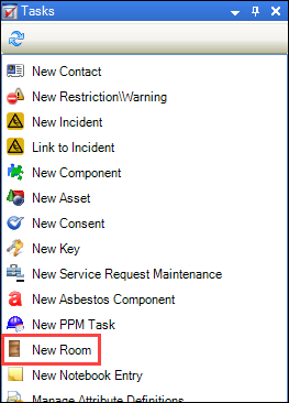 New Room option in the Tasks panel