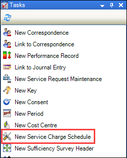 New Service Charge Schedule option