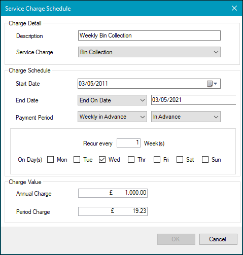 Service Charge Schedule window