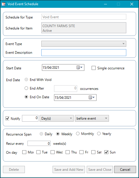 Void Event Schedule window