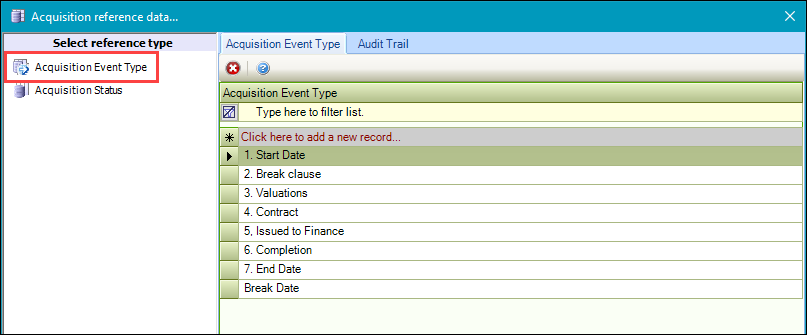 Acquisition Event Type reference data