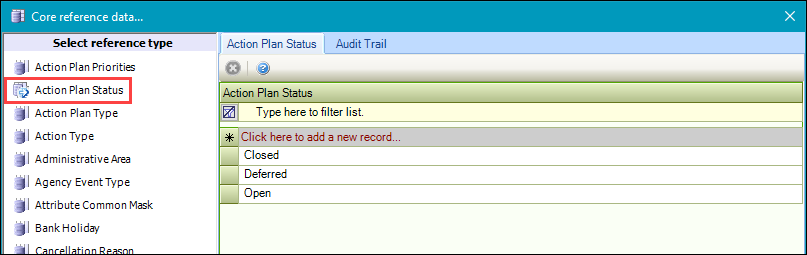 Action Plan Status reference data