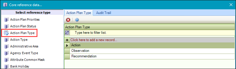 Action Plan Type reference data