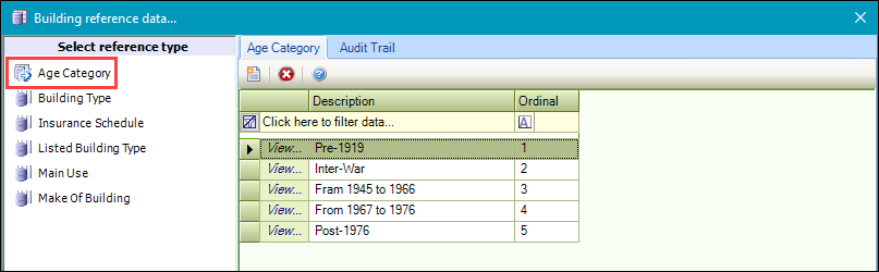 Age Category reference data