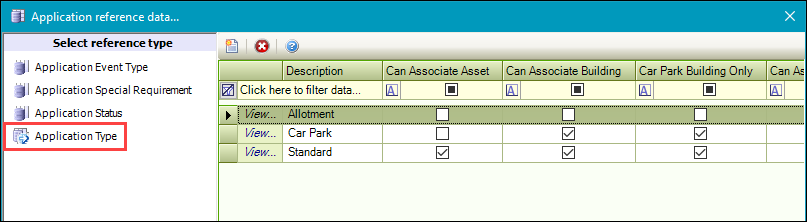 Application Type reference data