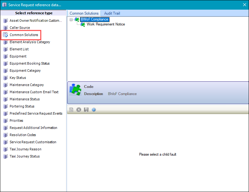 Common Solutions reference data