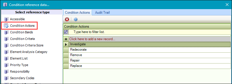 Condition Actions reference data