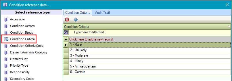 Condition Criteria reference data