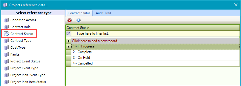 Contract Status reference data