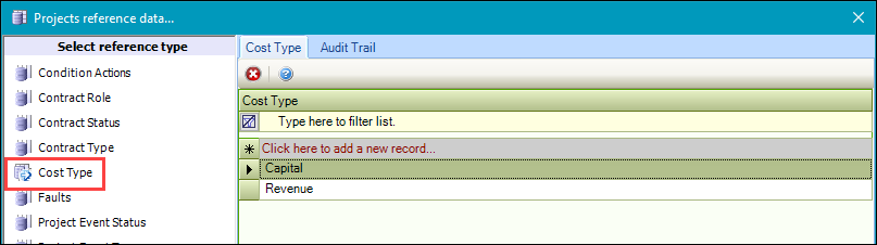 Cost Type reference data