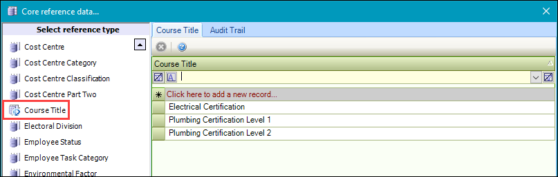 Course Title reference data