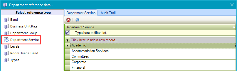 Department Service reference data