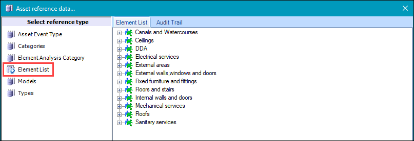 Elements List reference data