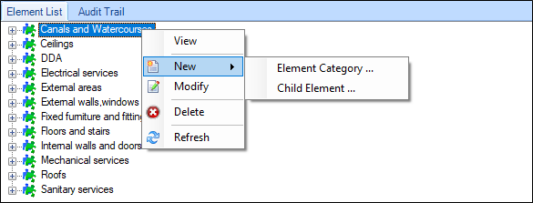 Element list options