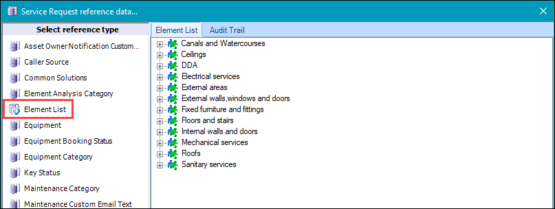 Element List reference data
