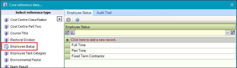 Employee Status reference data