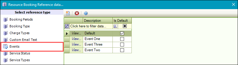 Events reference data