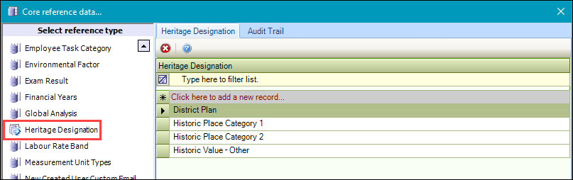 Heritage Designation reference data