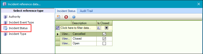 Incident Status reference data