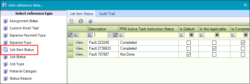 Job Item Status reference data