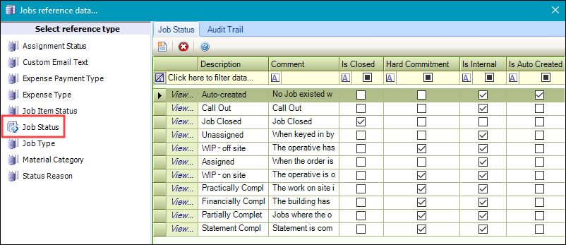 Job Status reference data