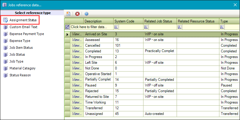 Assignment Status reference data