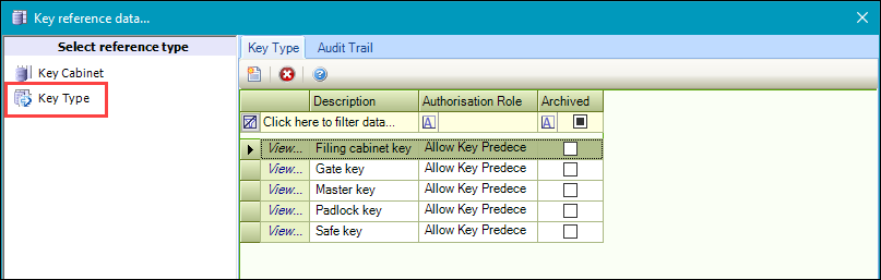 Key Type reference data