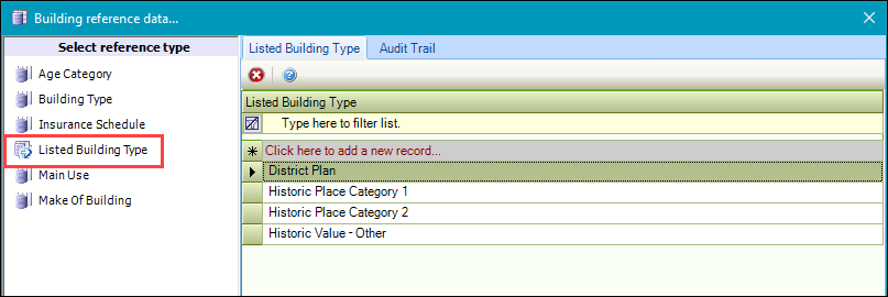 Listed Building Type reference data