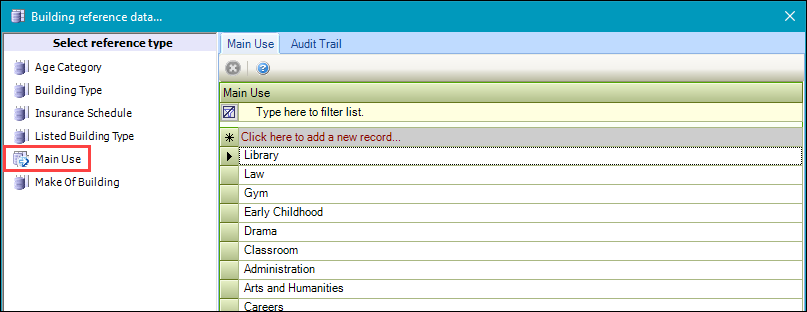 Main Use reference data