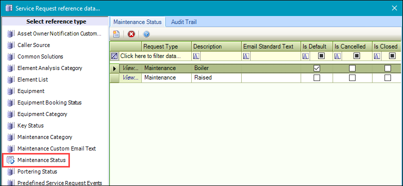 Maintenance Status reference data