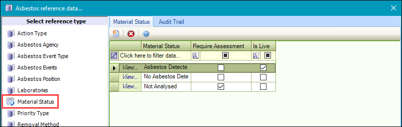 Material Status reference data