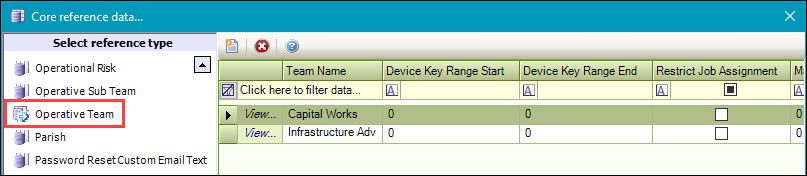 Operative Team reference data