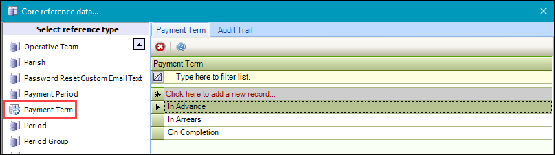 Payment Term reference data