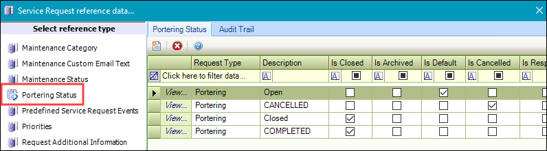 Portering Status Reference Data