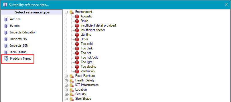 Problem Types reference data