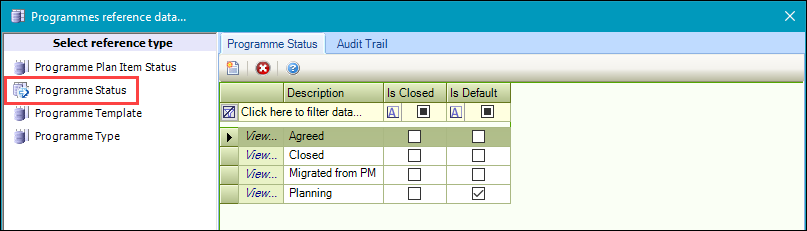 Programme Status reference data