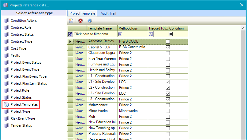 Project Templates reference data