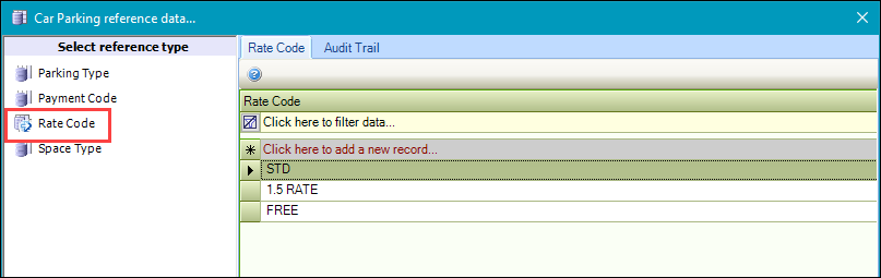 Rate Code reference data