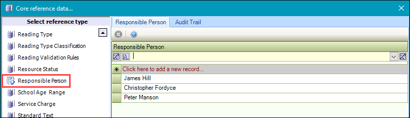 Responsible Person reference data