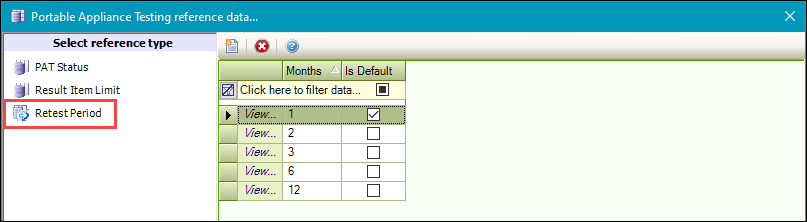 Retest Period reference data