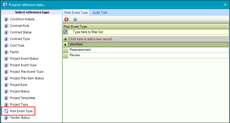 Risk Event Type reference data