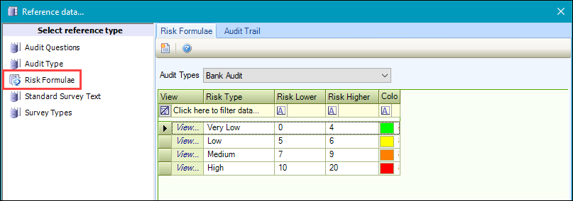 Risk Formulae reference data